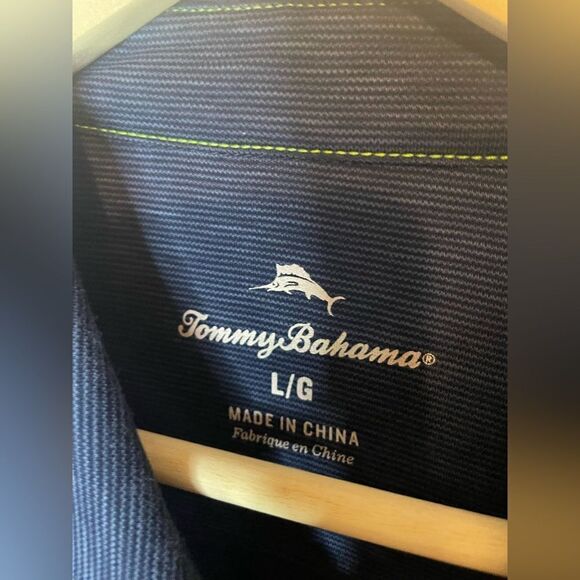 Tommy Bahama Men's Large Long Sleeve Blue Striped Polo Shirt Lyocell and Cotton - Picture 5 of 6